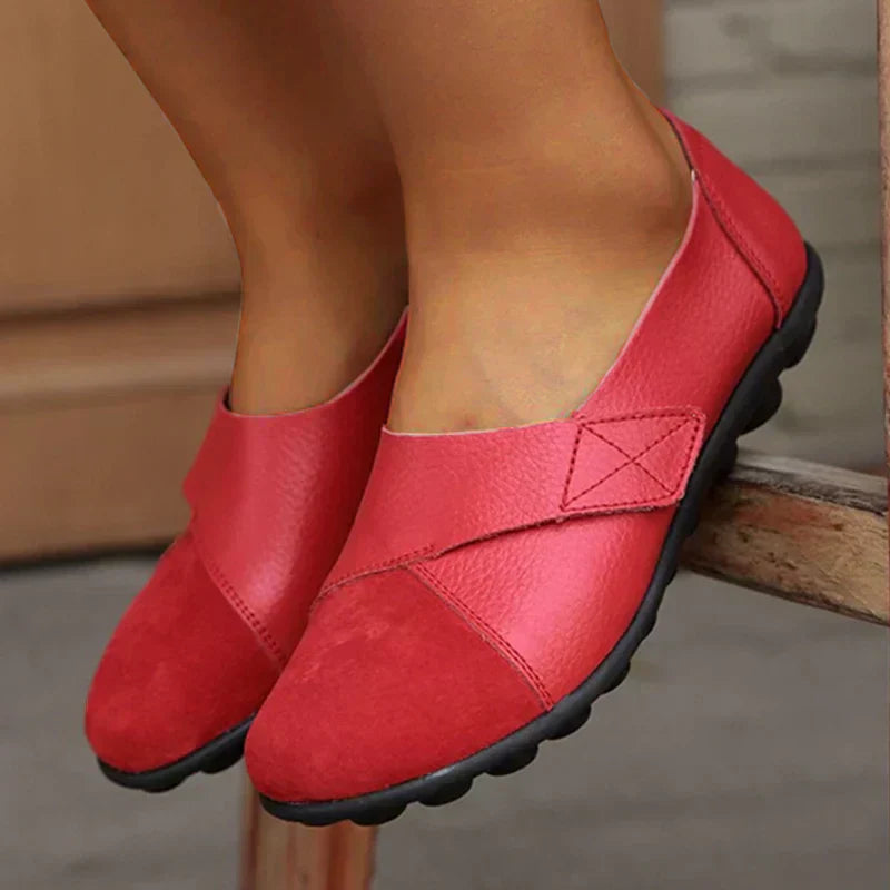 Stitched Paneled Round Toe Flat Slip Shoes
