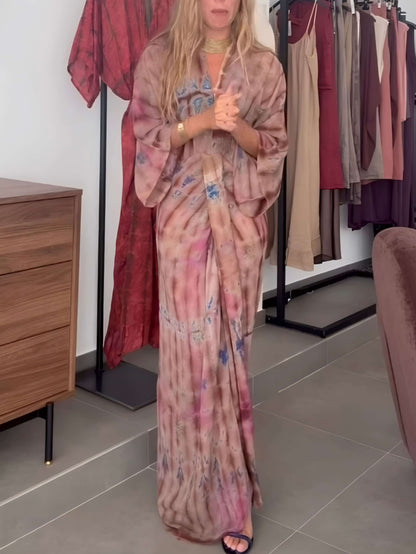 Plunging V Neck Ruched Maxi Dress