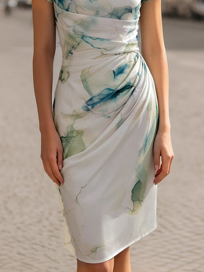 Cap Sleeve Ruched Front Sheath Dress