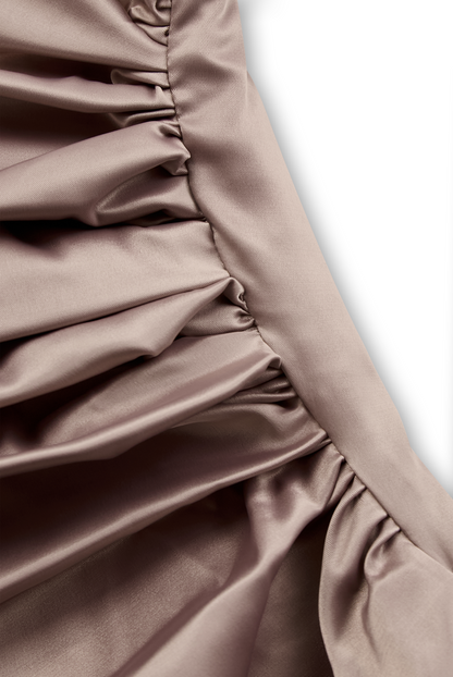 Asymmetrical Draped Cinched Flared Slit Dress