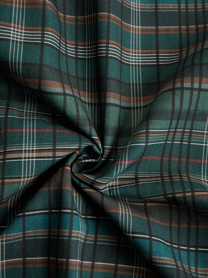 Plaid Collar Button Long Pocket Flared Dress