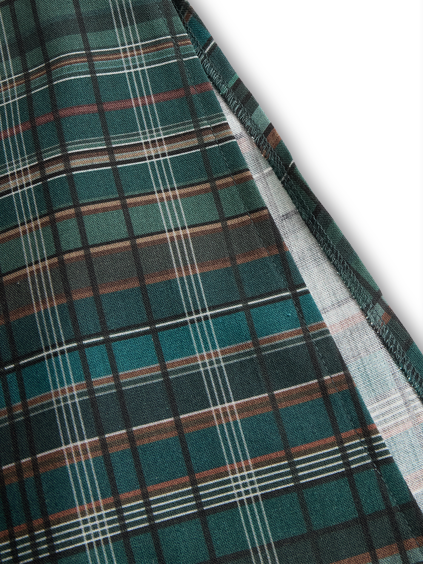 Plaid Collar Button Long Pocket Flared Dress