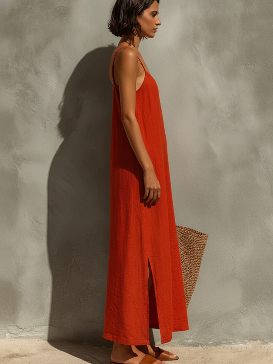 Sleeveless Square Neck Spaghetti Strap Maxi Dress