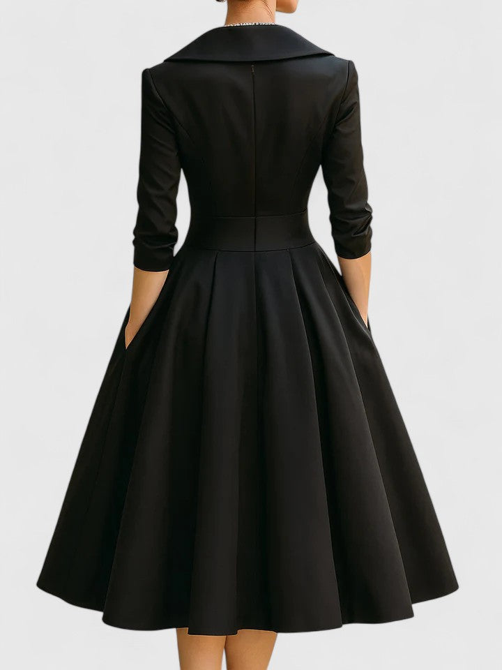 Folded Wrapped Banded Pleated Flared Midi Dress