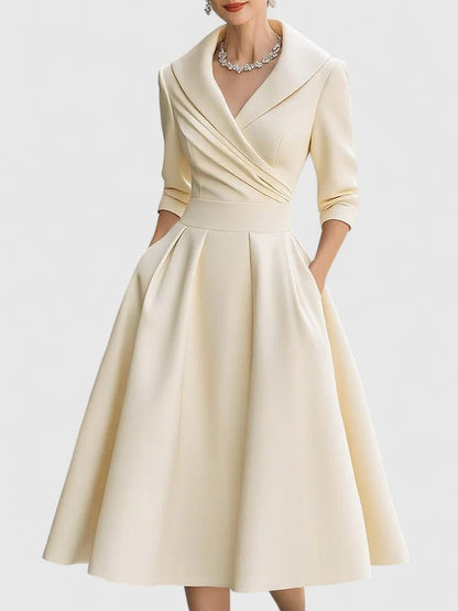 Folded Wrapped Banded Pleated Flared Midi Dress