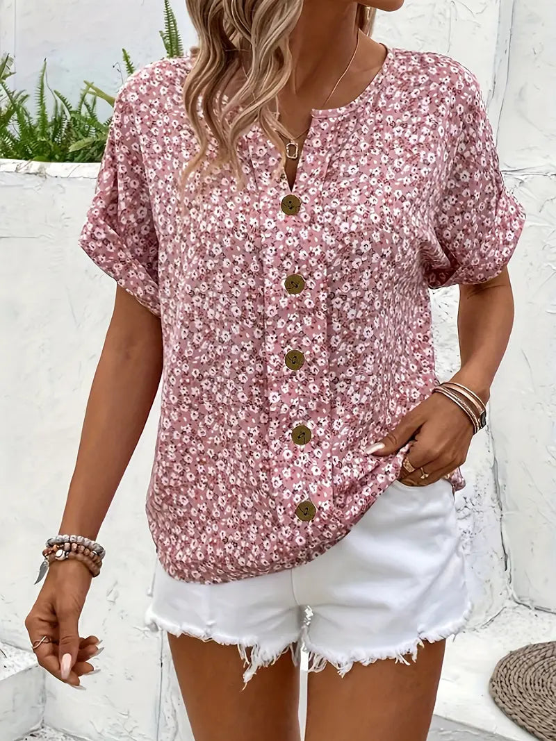 Cuffed Sleeve Floral Printed Blouse