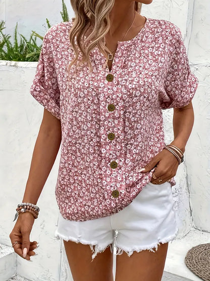 Cuffed Sleeve Floral Printed Blouse