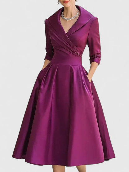 Folded Wrapped Banded Pleated Flared Midi Dress