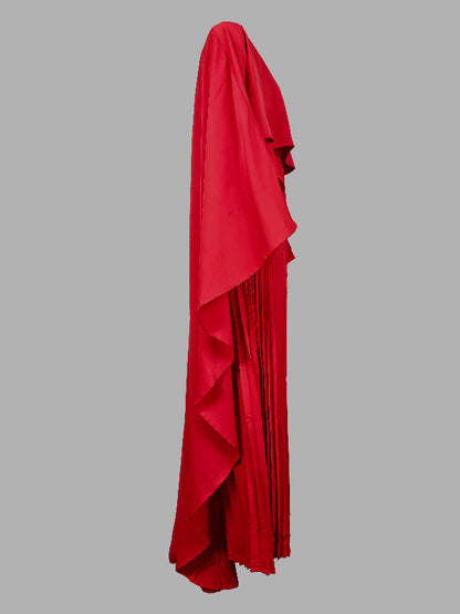 Cape Layered Pleated Round High Maxi Dress