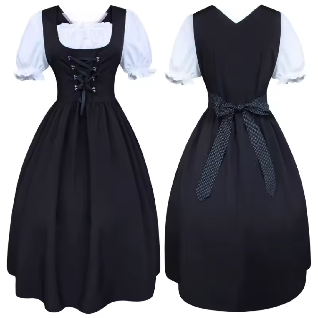 Women's Square Neck Puff Sleeve Lace-Up Midi Oktoberfest Dress