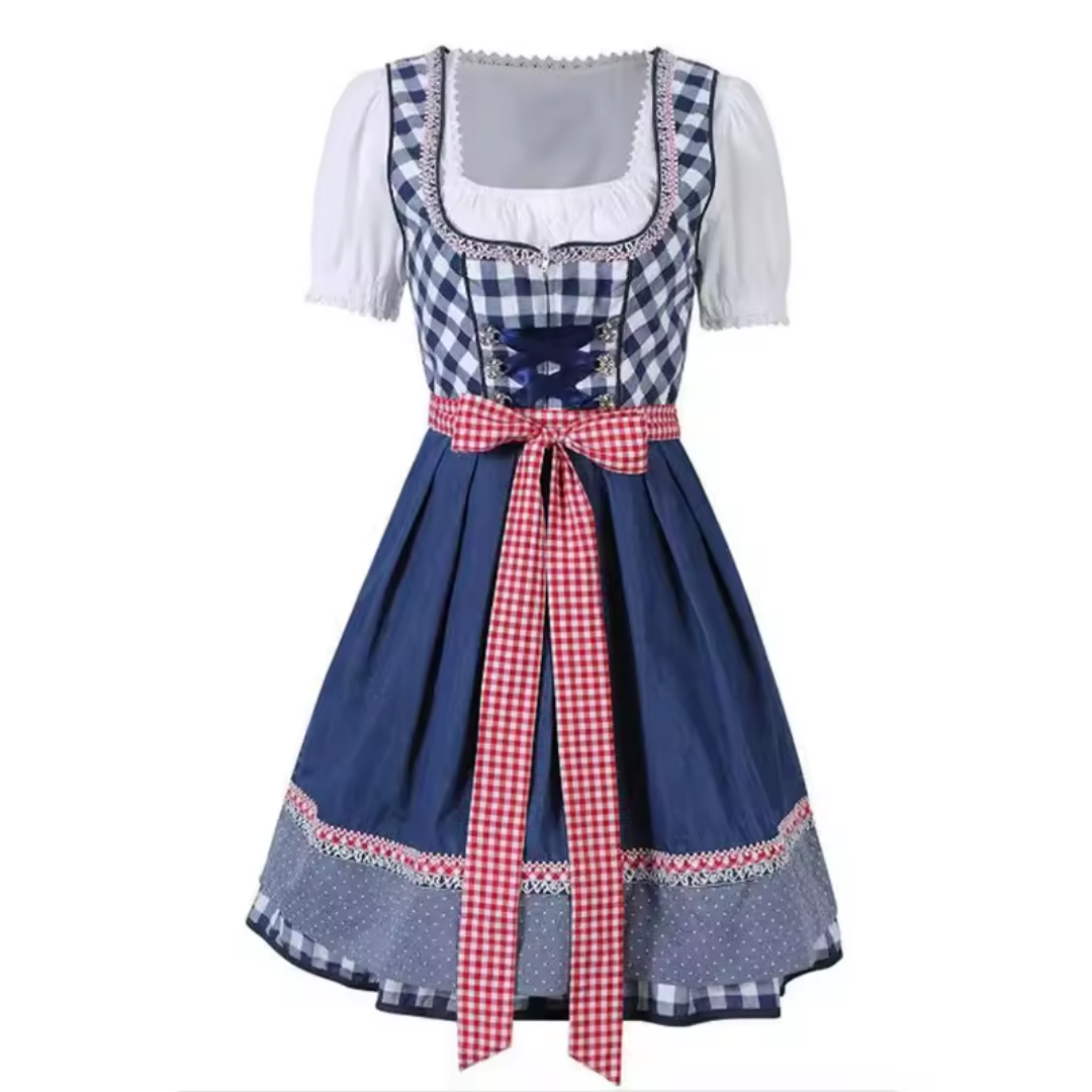 Women's Square Neck Puff Sleeve Checkered Dirndl Mini Dress