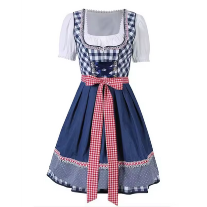 Women's Square Neck Puff Sleeve Checkered Dirndl Mini Dress