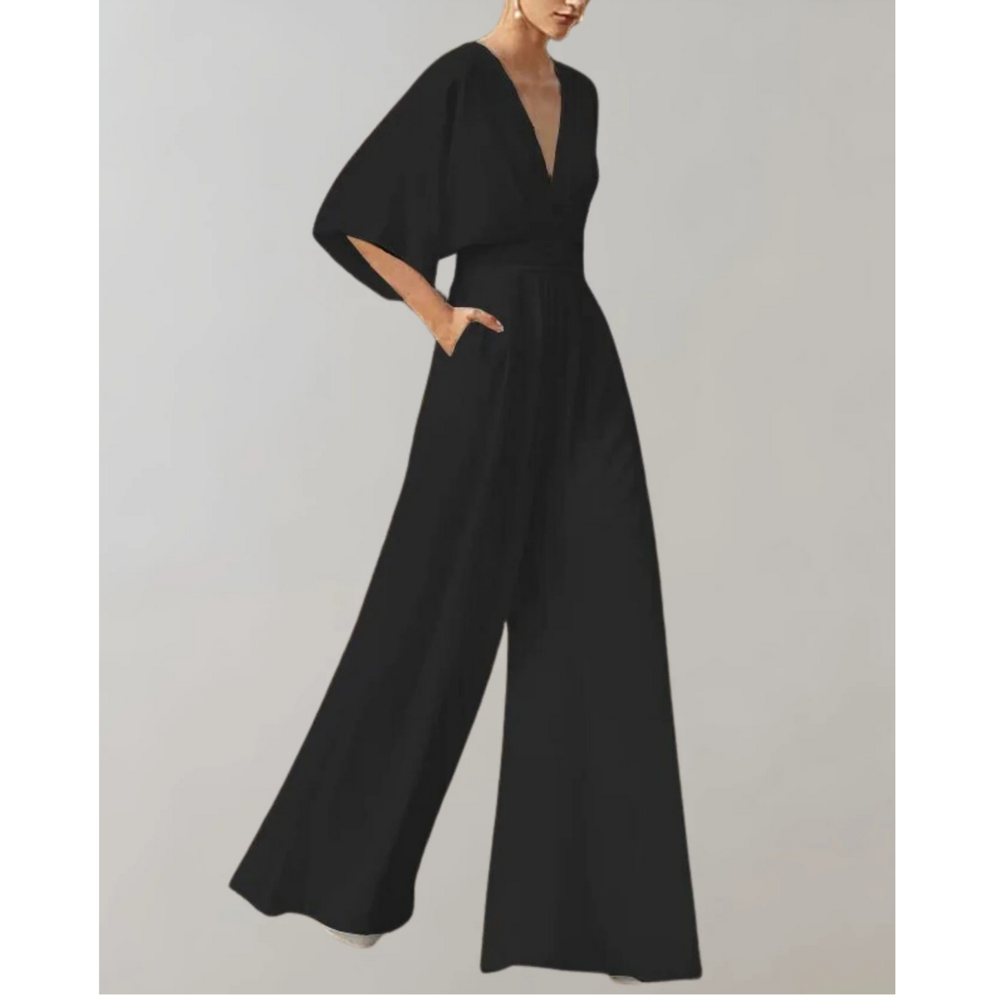 Wide Leg V Neck Flutter Sleeve Jumpsuit