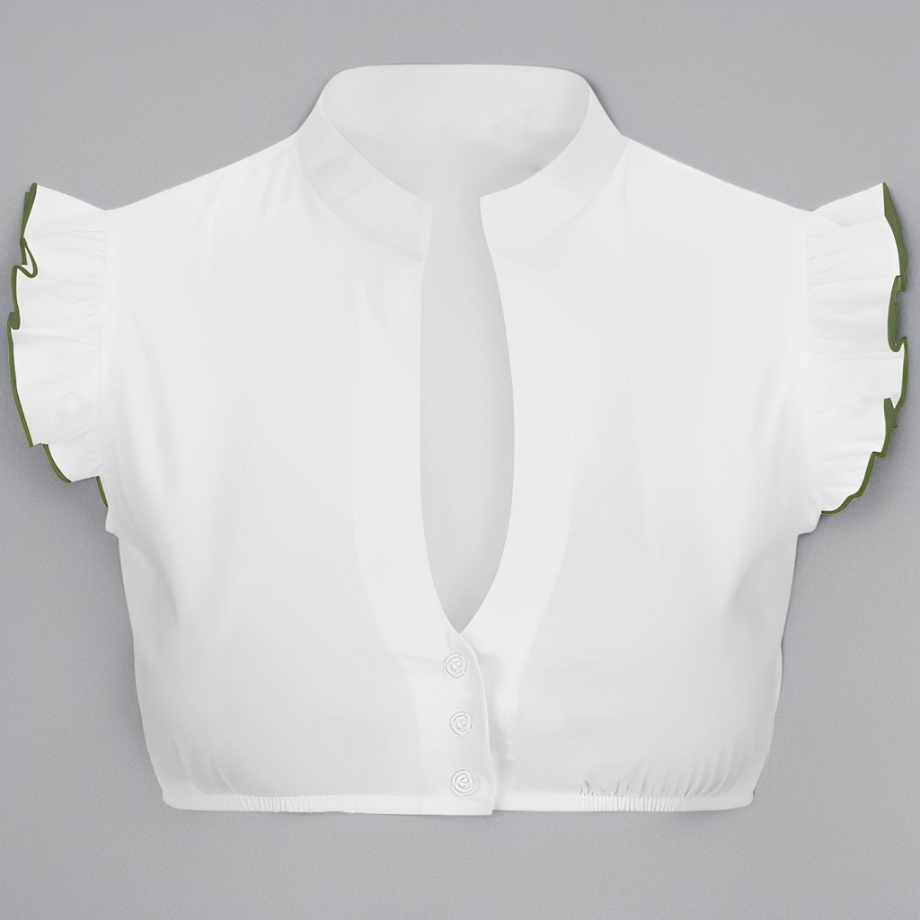 Women's Mandarin Collar Ruffle Cap Sleeve Blouse