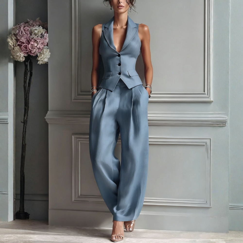 Fitted Sleeveless Deep V Neck Set
