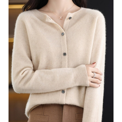 Round Buttoned Ribbed Cuffed Relaxed Cardigan