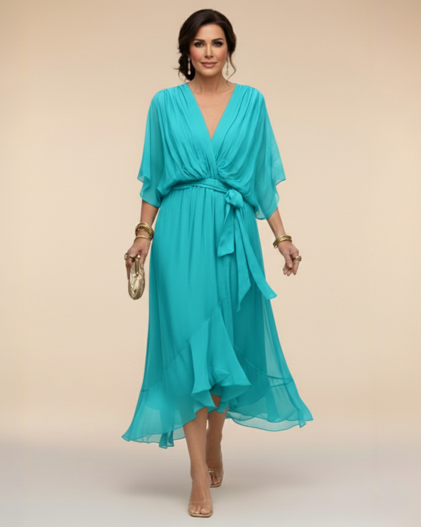 Gathered V-Neck Dress