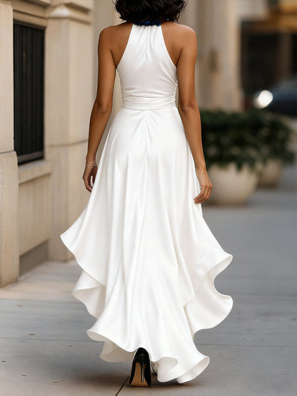 Halter Ruched Ruffled Dress