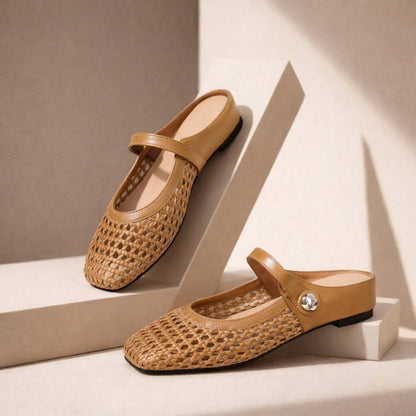 Square Toe Woven Strap Sandals