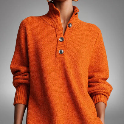 Button Collar Long Sleeve Knit Midi Dress
