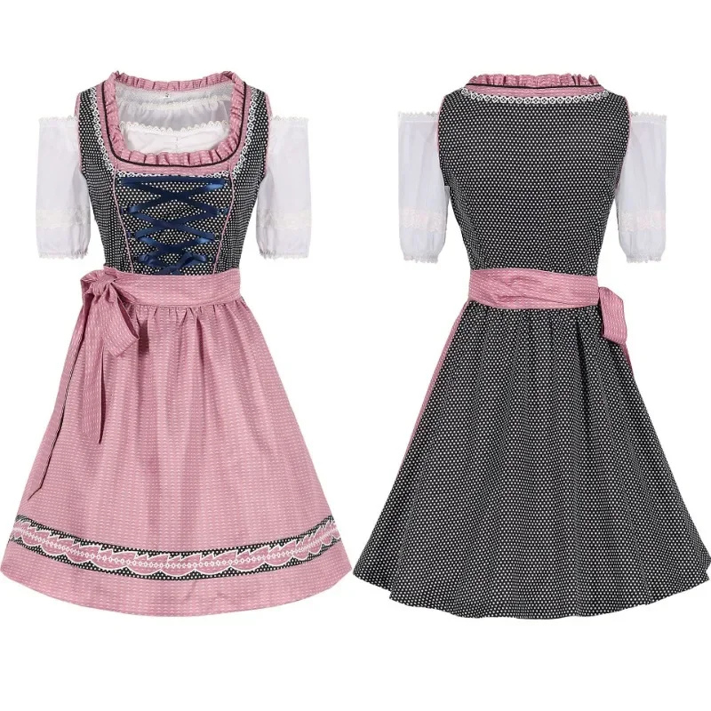 Women's Lace Trim Puff Sleeve Dirndl Midi Dress