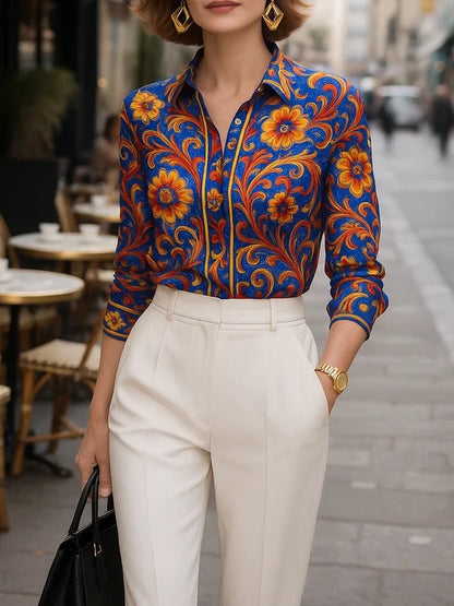 Floral Patterned Button Down Blouse
