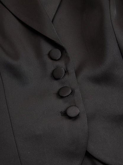 Notched Lapel Buttoned Long Sleeve Dress