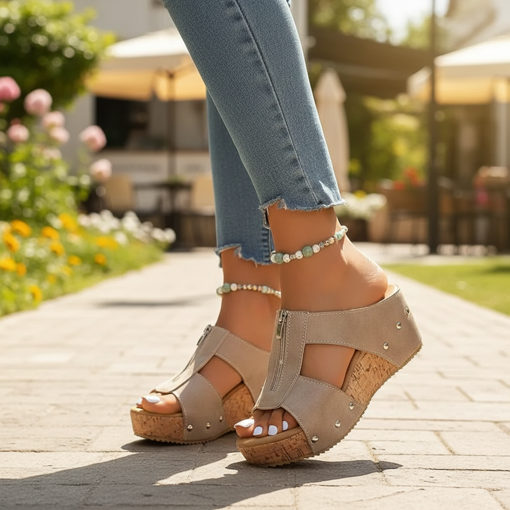 Open Toe Platform Slip On Sandals