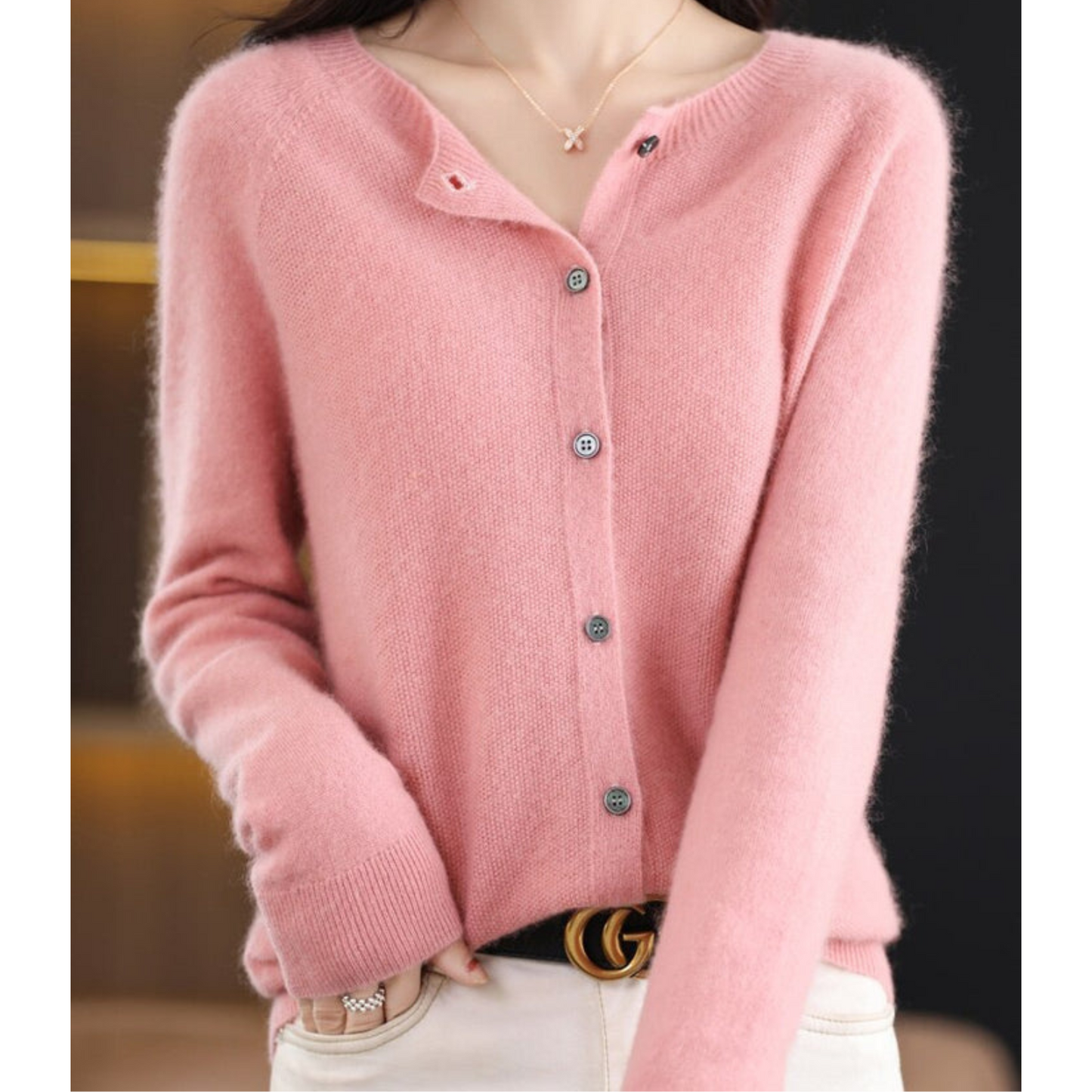 Round Buttoned Ribbed Cuffed Relaxed Cardigan