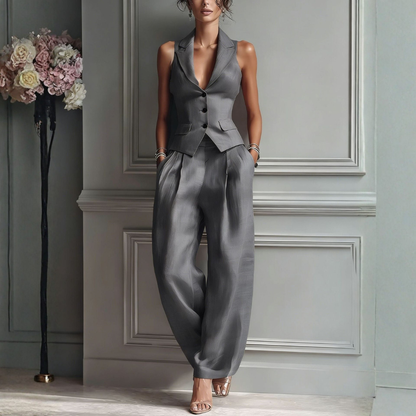 Fitted Sleeveless Deep V Neck Set