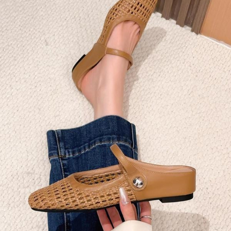 Square Toe Woven Strap Sandals