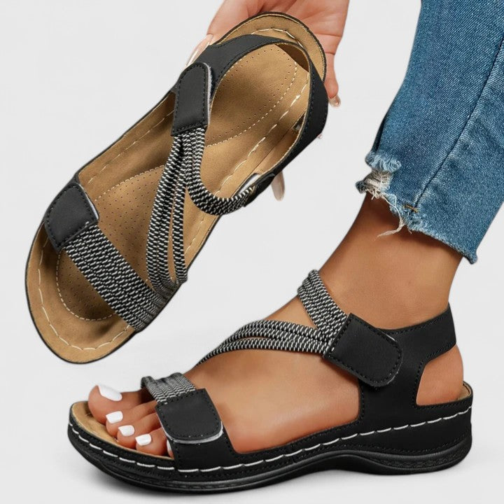 Open Toe Platform Criss Cross Hook Loop Textured Sandals