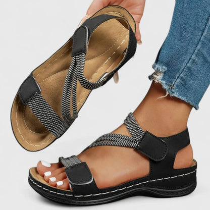 Open Toe Platform Criss Cross Hook Loop Textured Sandals
