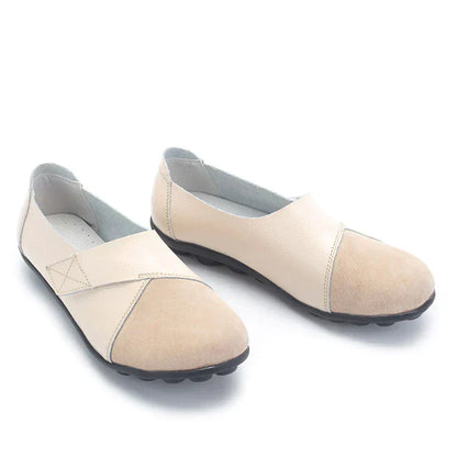 Stitched Paneled Round Toe Flat Slip Shoes