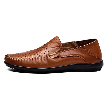 Perforated Stitched Paneled Low Flat Slip On Loafer