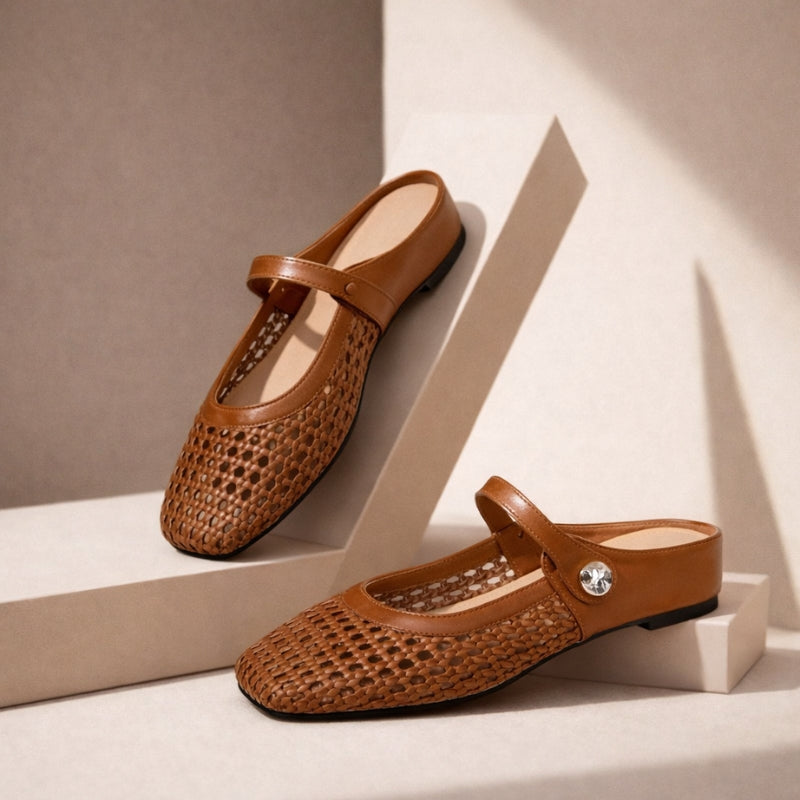 Square Toe Woven Strap Sandals