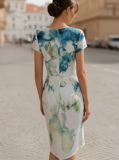 Cap Sleeve Ruched Front Sheath Dress