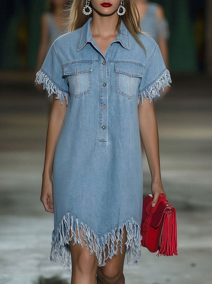 Front Buttoned Fringed Loose Dress