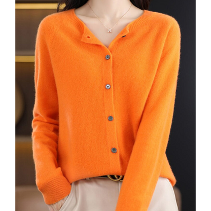 Round Buttoned Ribbed Cuffed Relaxed Cardigan