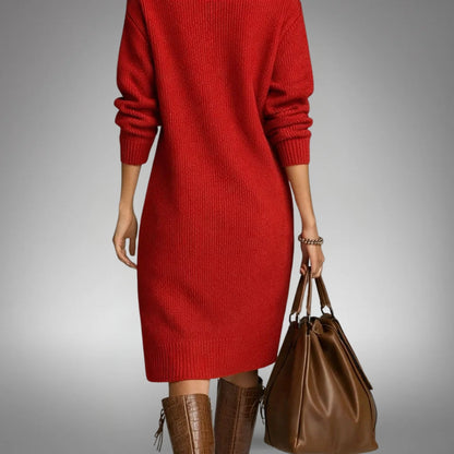 Button Collar Long Sleeve Knit Midi Dress