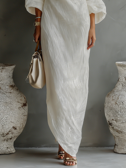 Off Shoulder Puff Sleeve Straight Dress