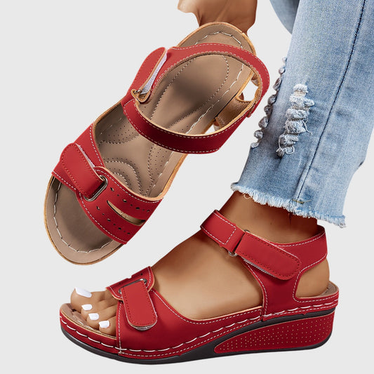 Open Toe Platform Strappy Low Edge Hook Loop Textured Sandals