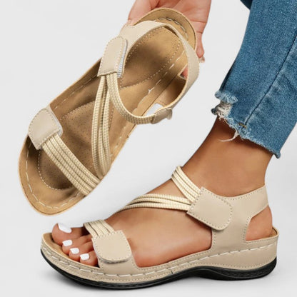 Open Toe Platform Criss Cross Hook Loop Textured Sandals