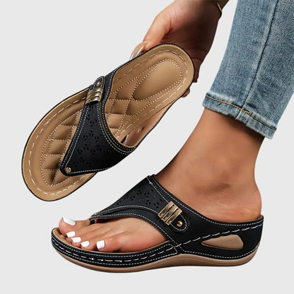 Open Toe Perforated Wedge Slip On Sandals