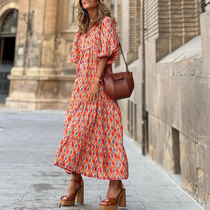 Loose Fit Printed Ruffled Dress