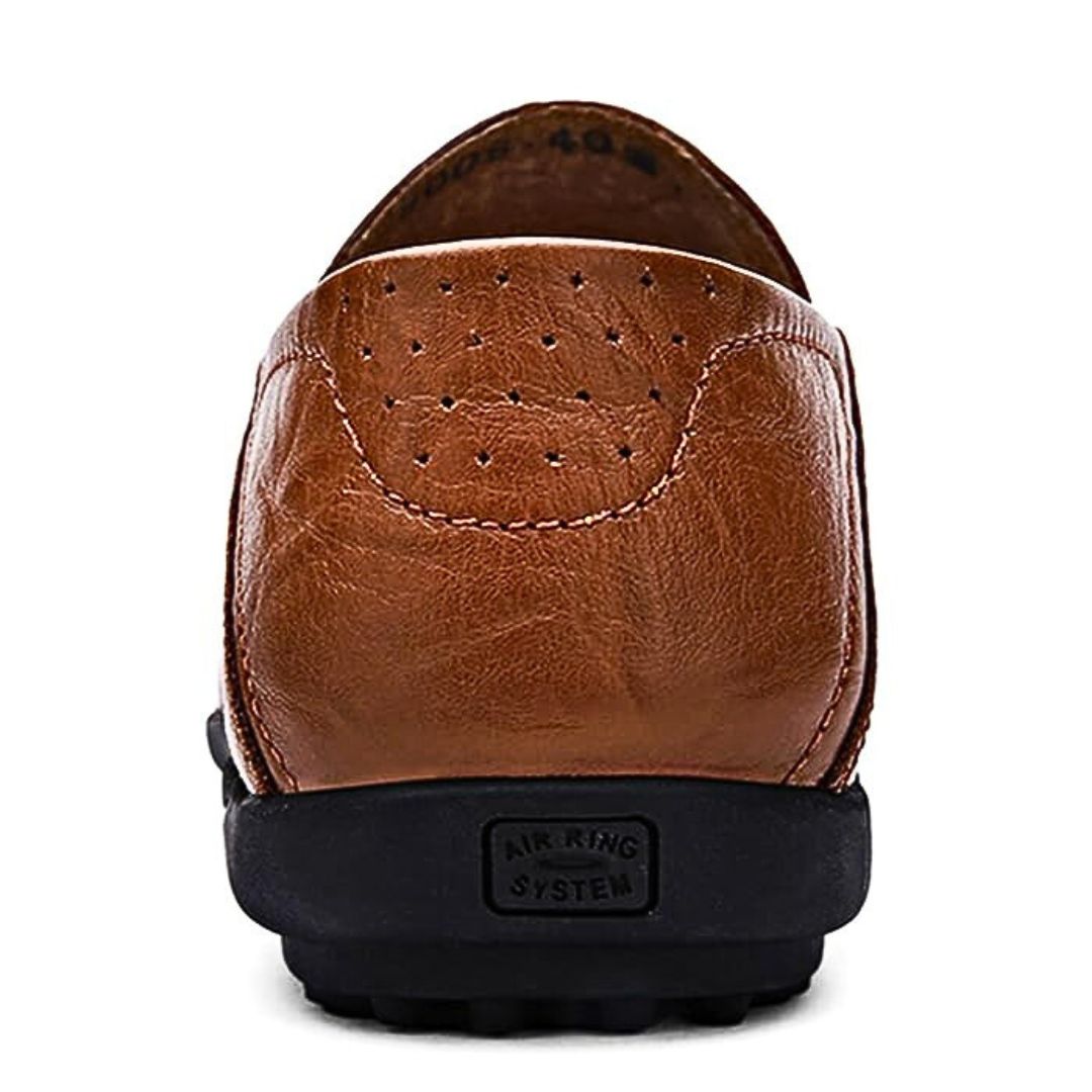 Perforated Stitched Paneled Low Flat Slip On Loafer