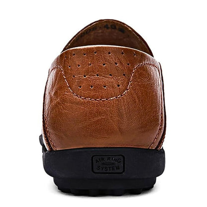 Perforated Stitched Paneled Low Flat Slip On Loafer