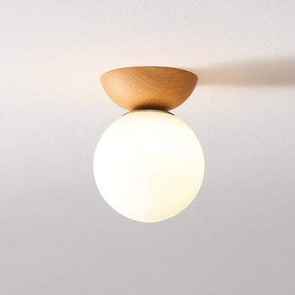 Wooden Base Globe Ceiling Light