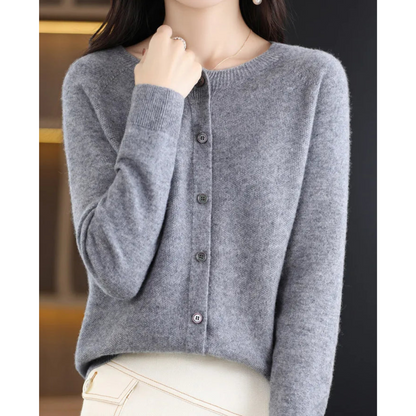 Round Buttoned Ribbed Cuffed Relaxed Cardigan