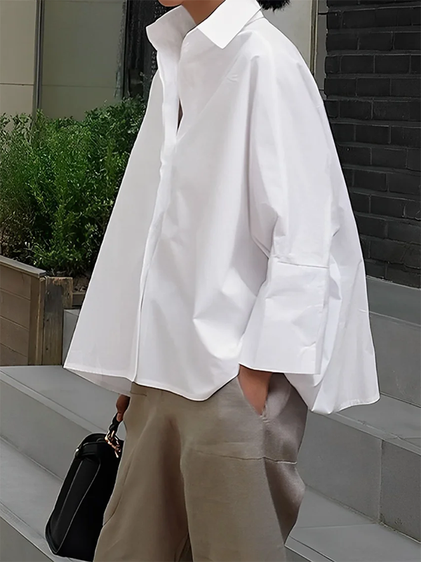 Long Sleeves Loose Lapel Collared Blouse